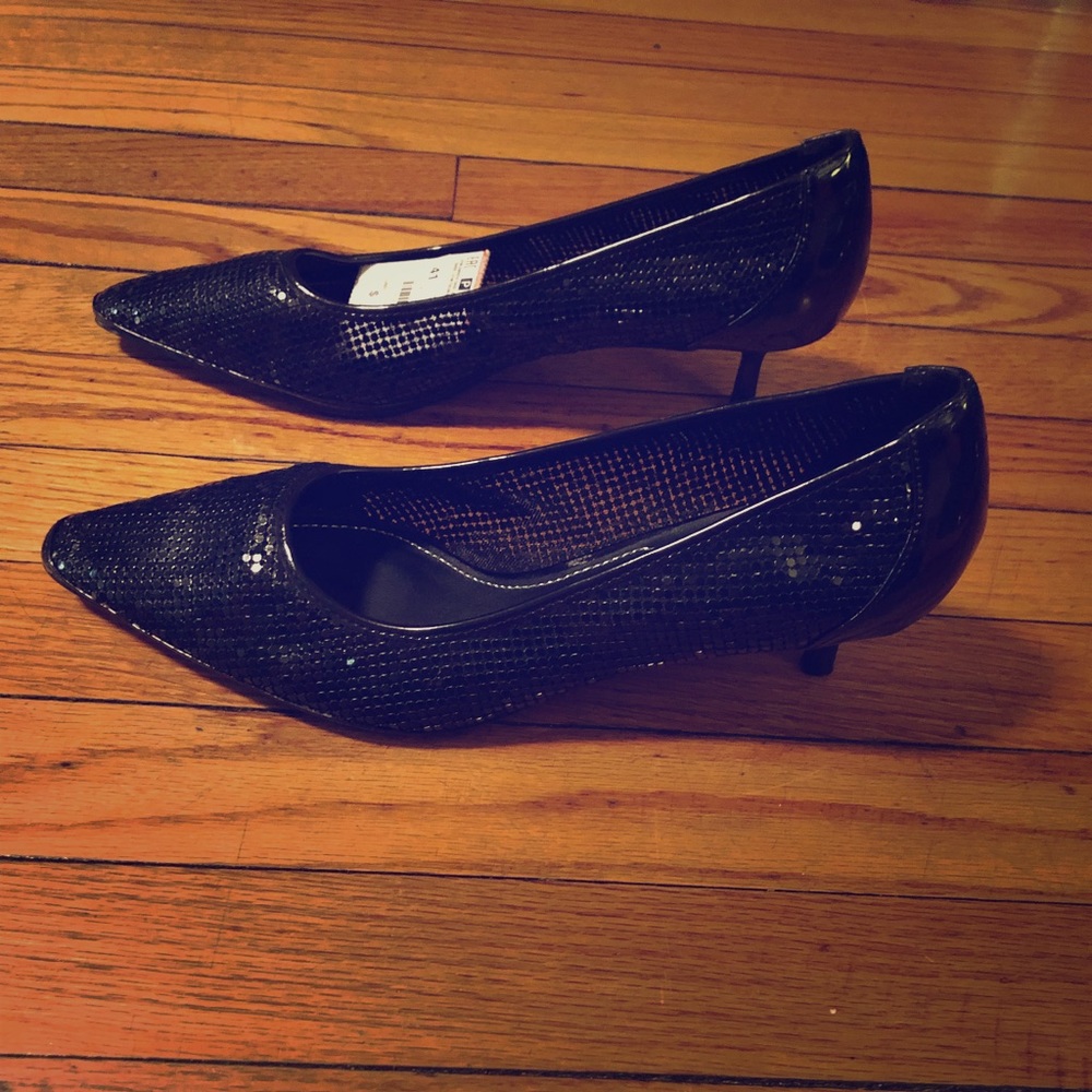 Zara black sparkle kitten heel